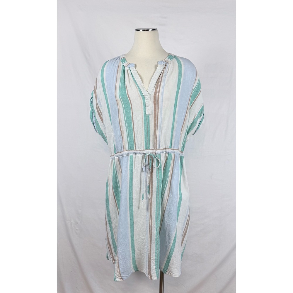 Time and Tru Beach Cover Up XL Linen Blend Drawstring Swim Pool Modest Lagenlook